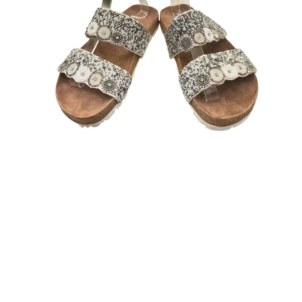 ROAN by BED STU Jury Black White Beaded Slide Sandals Women’s 7